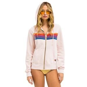 Aviator Nation 5 Stripe Hoodie in Light Pink Size Medium